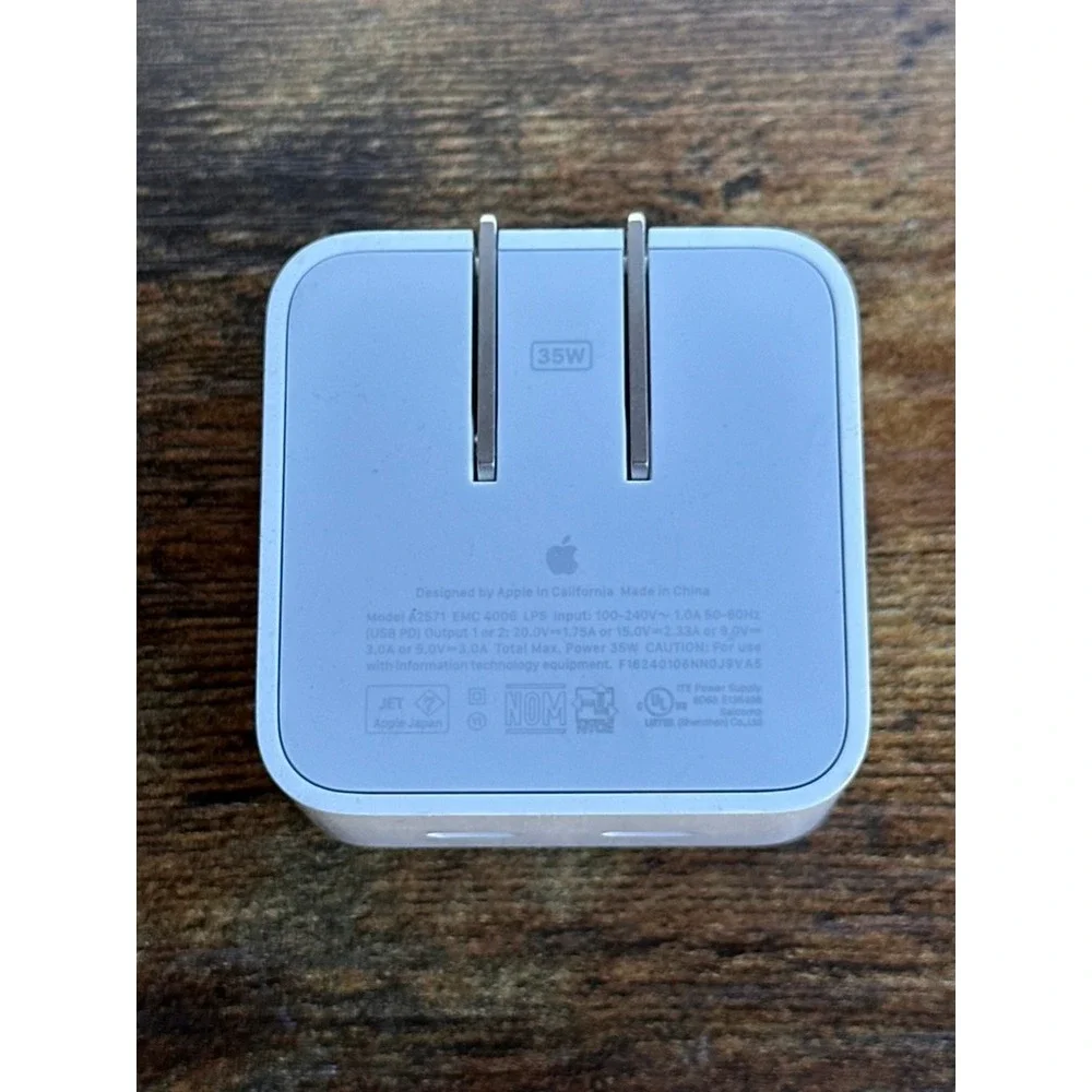 Apple 35W Dual USB-C Port Compact Power Adapter Wall Charger A2571 White